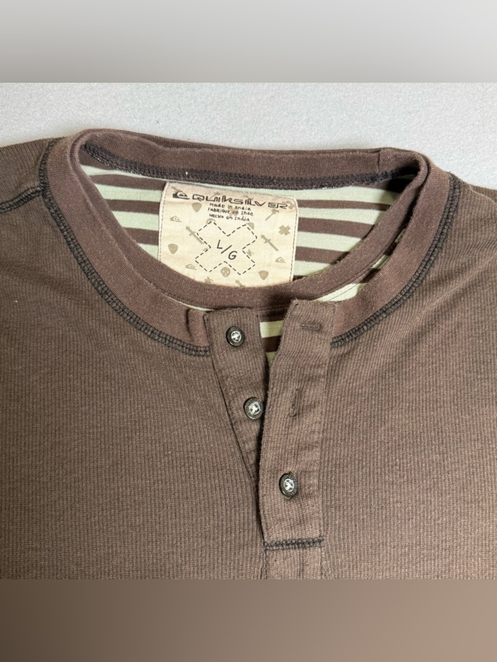 Vintage Quiksilver Shirt Men Large Long Sleeve Graphic Y2K Brown Heavy Layered - Picture 1 of 9